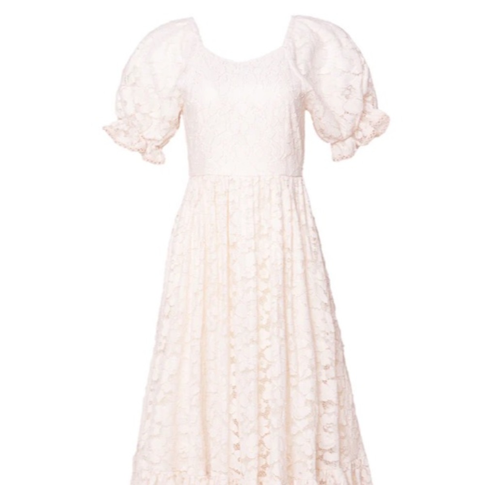 Elegant Lace Puff Sleeve Dress - Cream